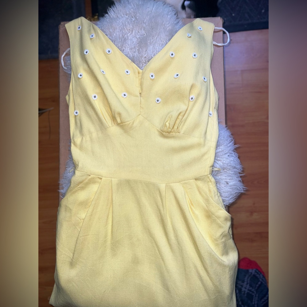 VINTAGE 1950s RETRO YELLOW MOD DRESS